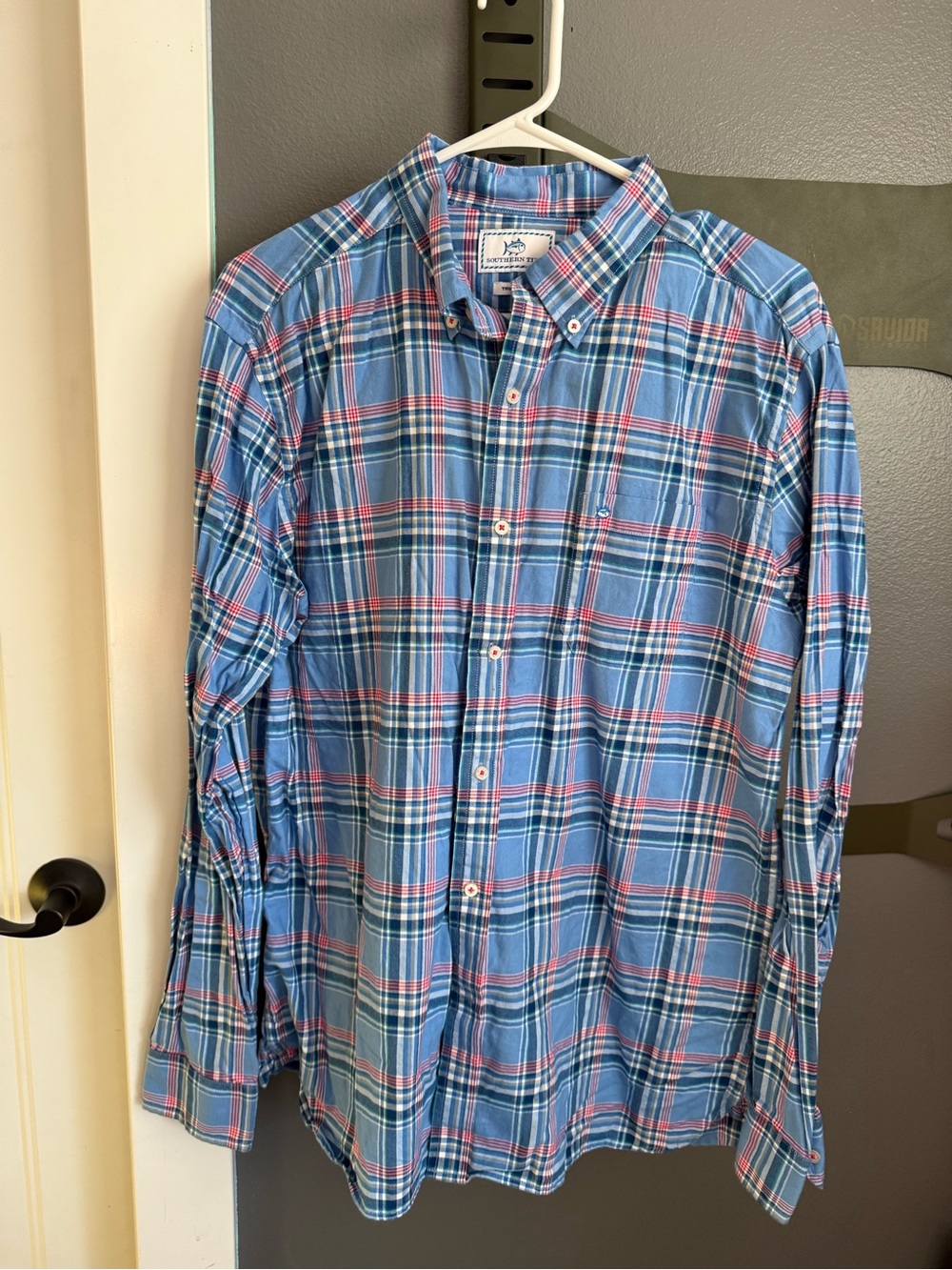 Southern Tide Men’s Blue and Pink Plaid Button-Down Shirt